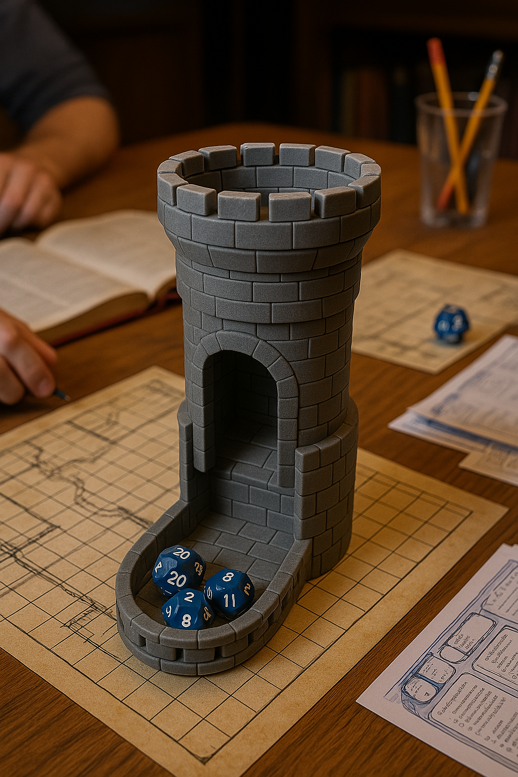 Middeleeuwse Dobbelsteen Werper – 3D-geprinte Dice Tower in Torenvorm - Premium Quality