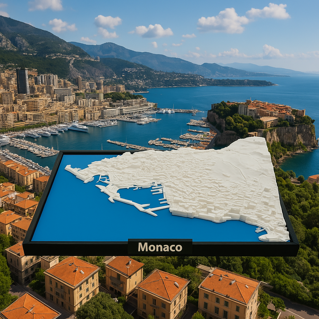 3D Geprinte Miniatuur van Monaco – Gedetailleerde Stadskaart en Havengebied - Premium Quality
