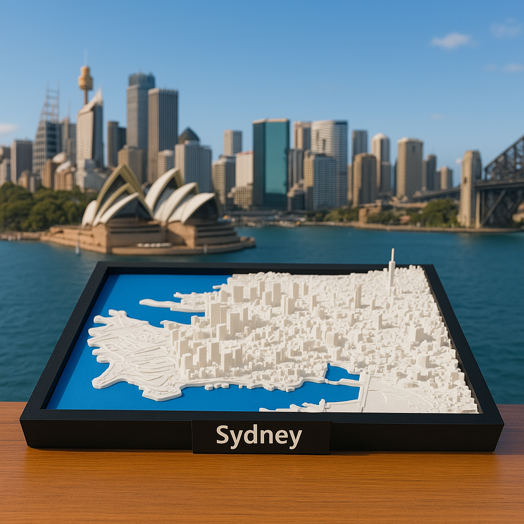 3D Geprinte Miniatuur van Sydney – Gedetailleerde Stadskaart en Iconische Haven - Premium Quality