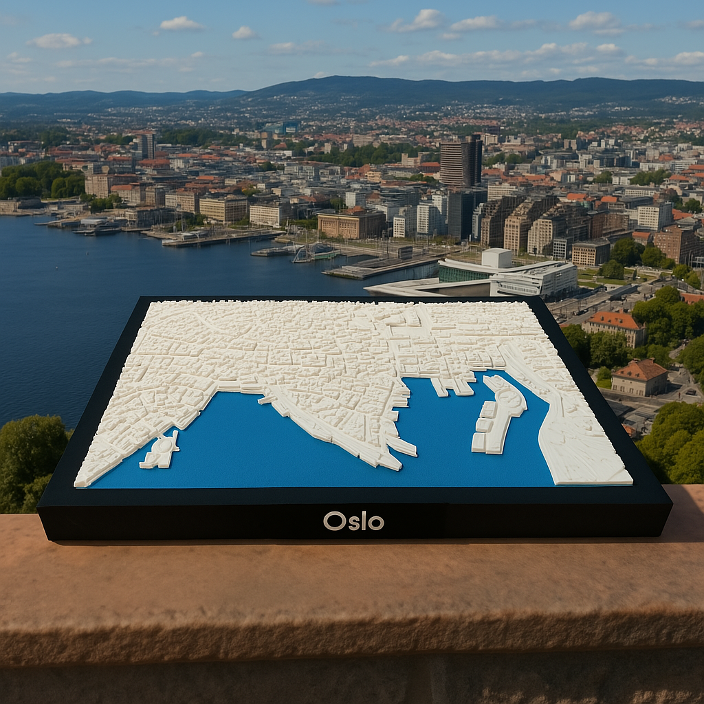 3D Geprinte Miniatuur van Oslo – Gedetailleerde Stadskaart en Fjorden - Premium Quality