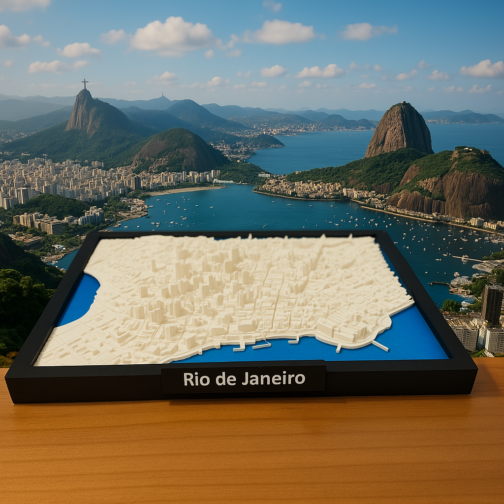 3D Geprinte Miniatuur van Rio de Janeiro – Gedetailleerde Stadskaart en Iconische Landschap - Premium Quality