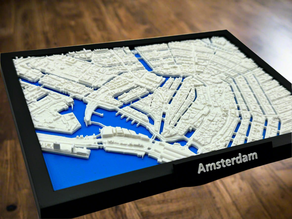 3D Geprinte Miniatuur van Amsterdam – Gedetailleerde Stadskaart en Grachtengordel - Premium Quality