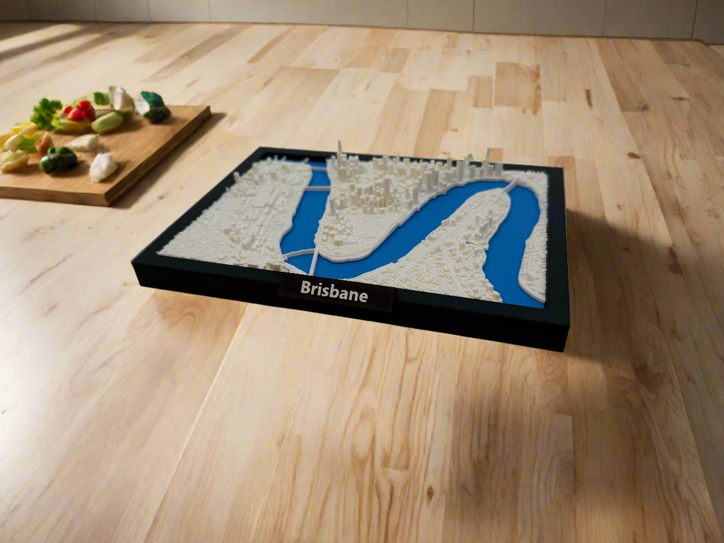 3D Geprinte Miniatuur van Brisbane – Gedetailleerde Stadskaart en Rivierlandschap - Premium Quality