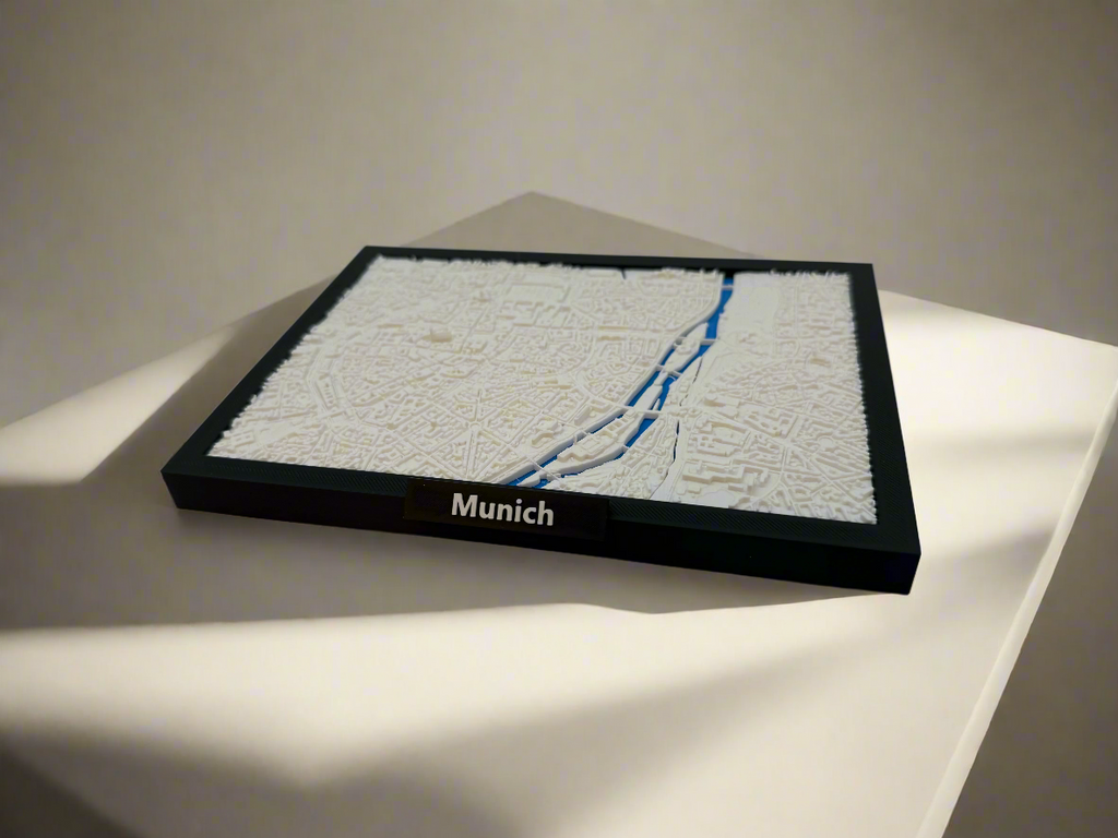 3D Geprinte Miniatuur van München – Gedetailleerde Stadskaart en Rivierlandschap - Premium Quality