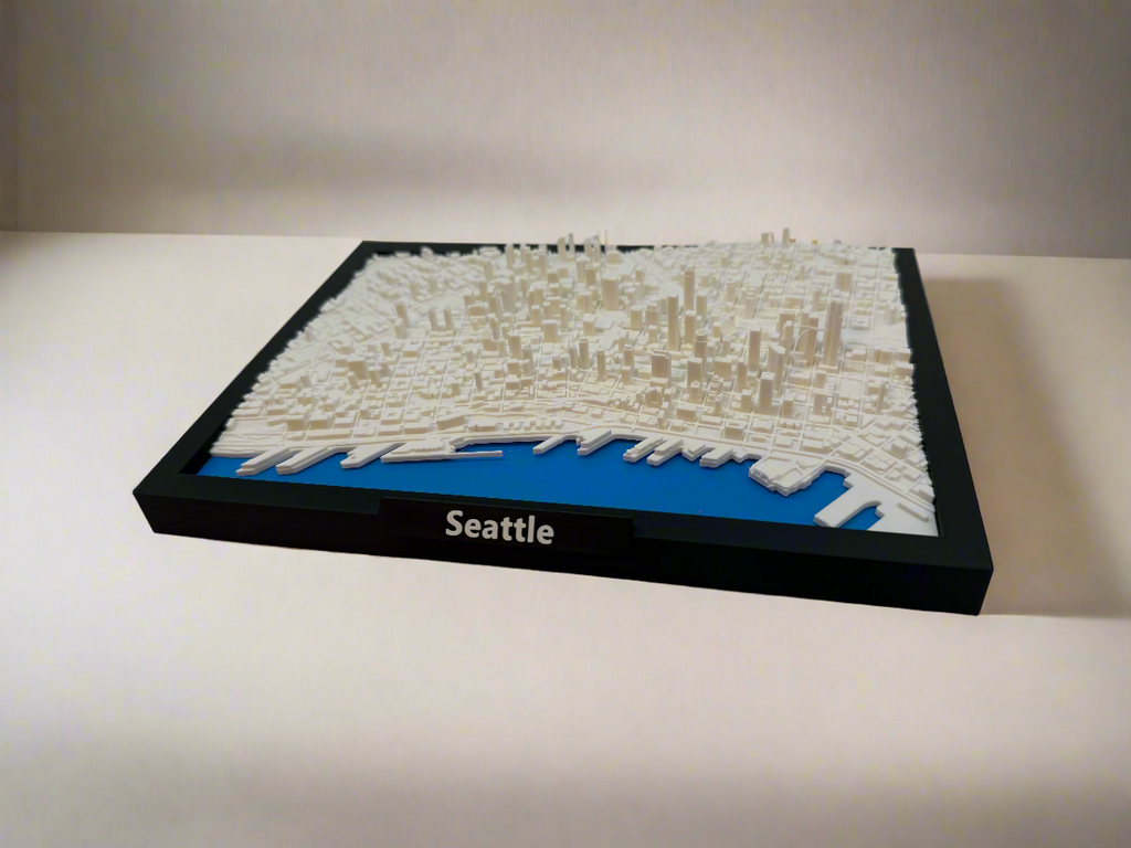 3D Geprinte Miniatuur van Seattle – Gedetailleerde Stadskaart en Skyline - Premium Quality