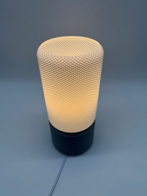 Moderne Tafellamp 'Dots' met Cilindervormige Witte Kap en Grijze Voet – Stijlvolle Sfeerverlichting