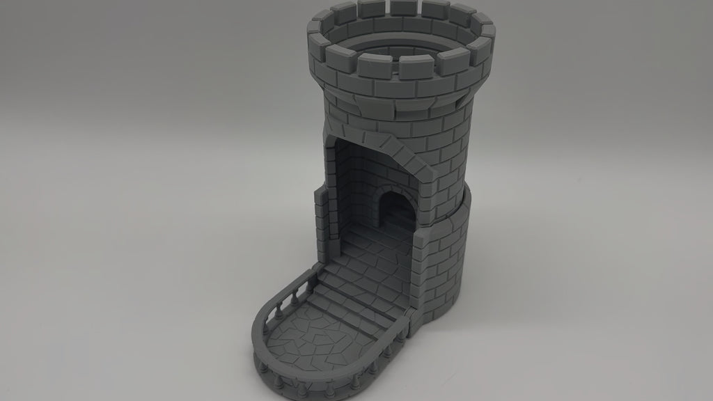 Middeleeuwse Dobbelsteen Werper – 3D-geprinte Dice Tower in Torenvorm - Premium Quality
